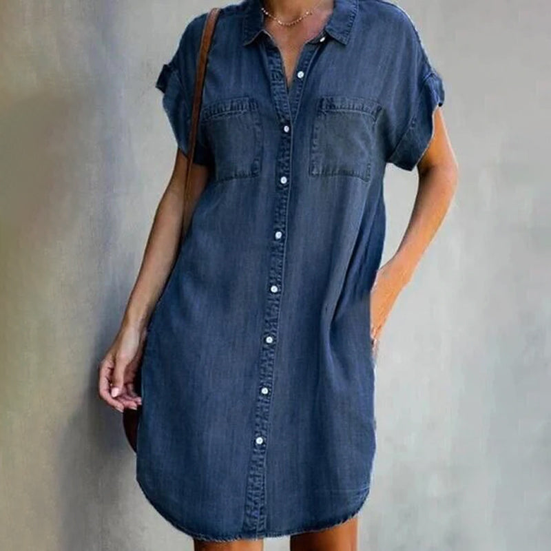 Denimklänning med korta ärmar