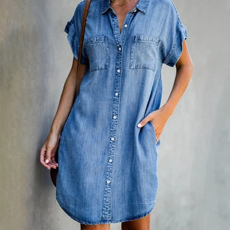 Denimklänning med korta ärmar