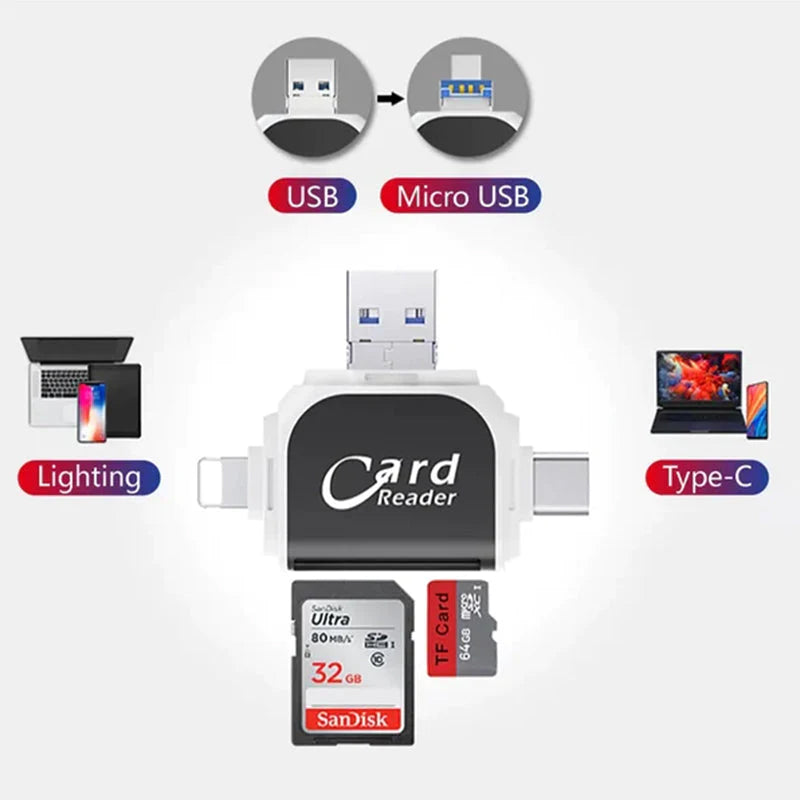Multi-Port 4 i 1 Universal SD TF-kortläsare