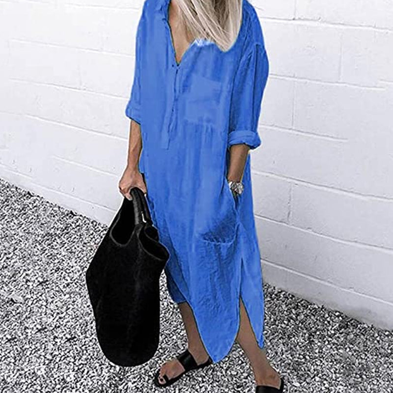 Elegant Enfärgad Slit Skjortklänning