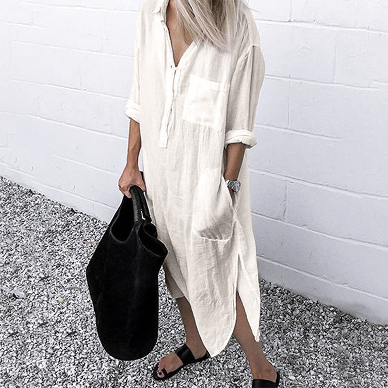 Elegant Enfärgad Slit Skjortklänning