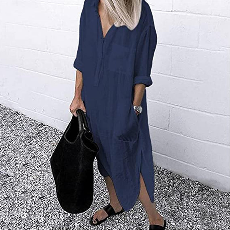 Elegant Enfärgad Slit Skjortklänning