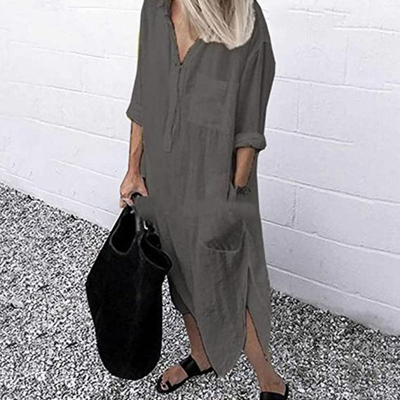 Elegant Enfärgad Slit Skjortklänning