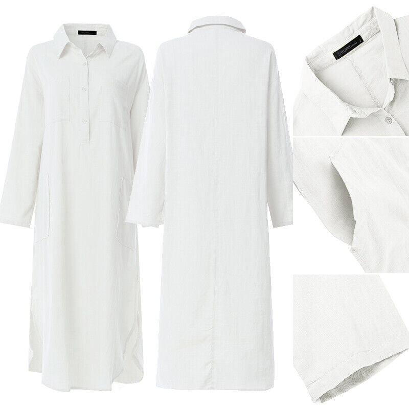 Elegant Enfärgad Slit Skjortklänning