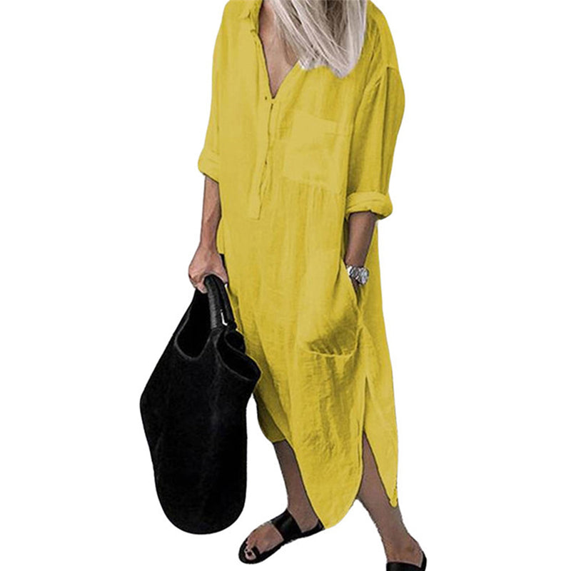 Elegant Enfärgad Slit Skjortklänning